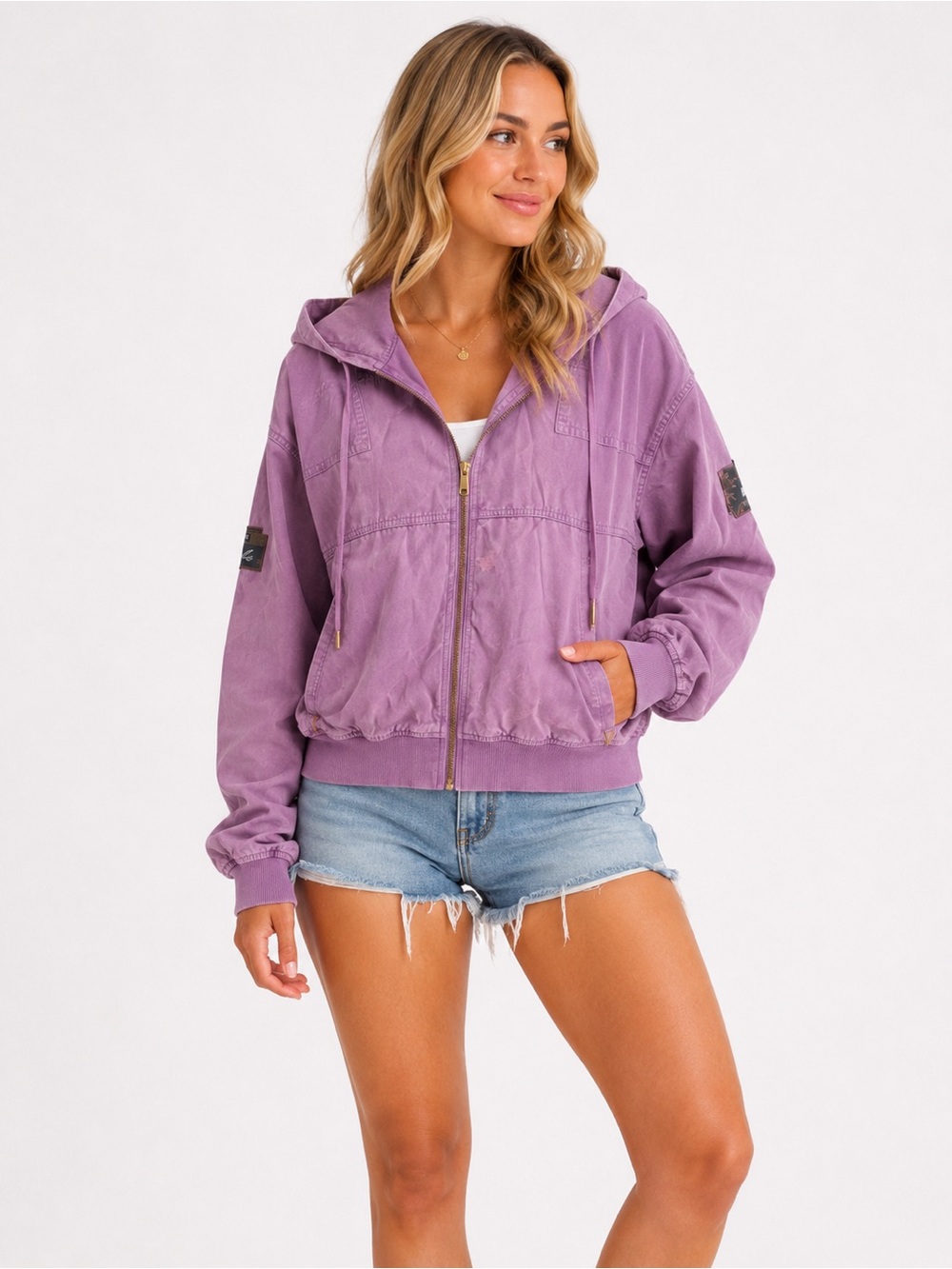 AlphaStyle Washed Lavender Zip Hoodie